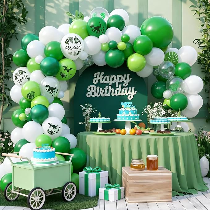 FunHot Dinosaur Balloons, 12 Inch Fruit Green White Latex Balloons, Leaf - Image 5