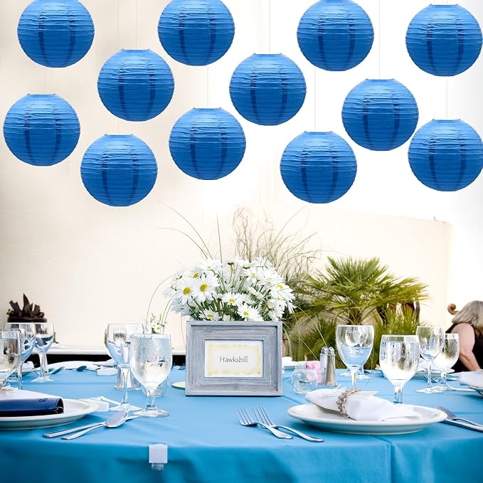 Blue Round Paper Lanterns Chinese Japanese Hanging Ceiling Decorations - Image 5