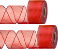 2 Rolls Christmas Organza Wired Sheer Ribbon Chiffon Ribbon Wide Solid Color by Syhood