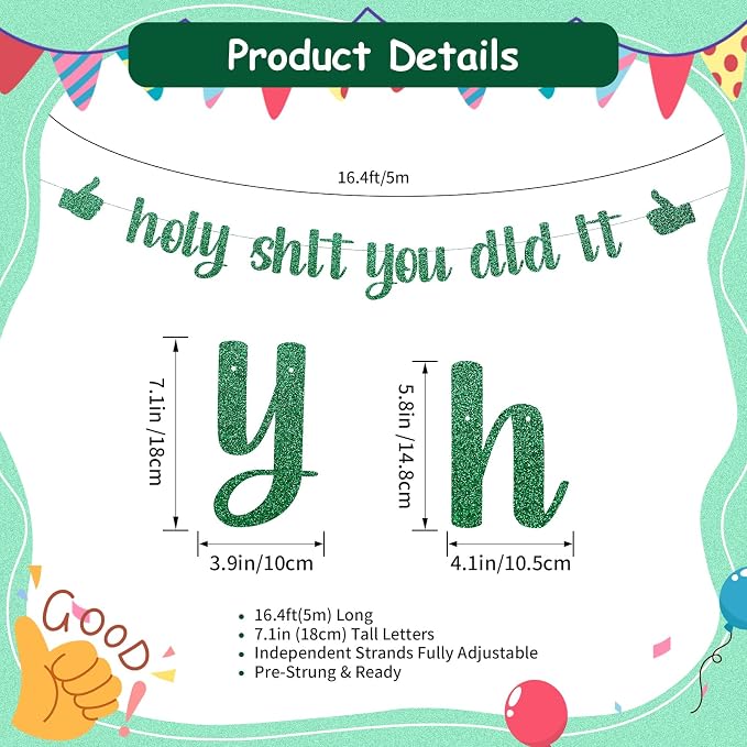 Funny Grad Banner Holy Shit You Did It Banner – Pre-Strung Glitter Graduation - Image 2