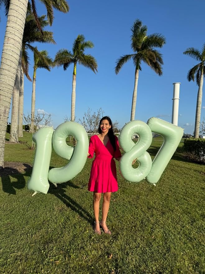40 Inch Number 3 Balloon, Olive Green Birthday Decorations - Image 3