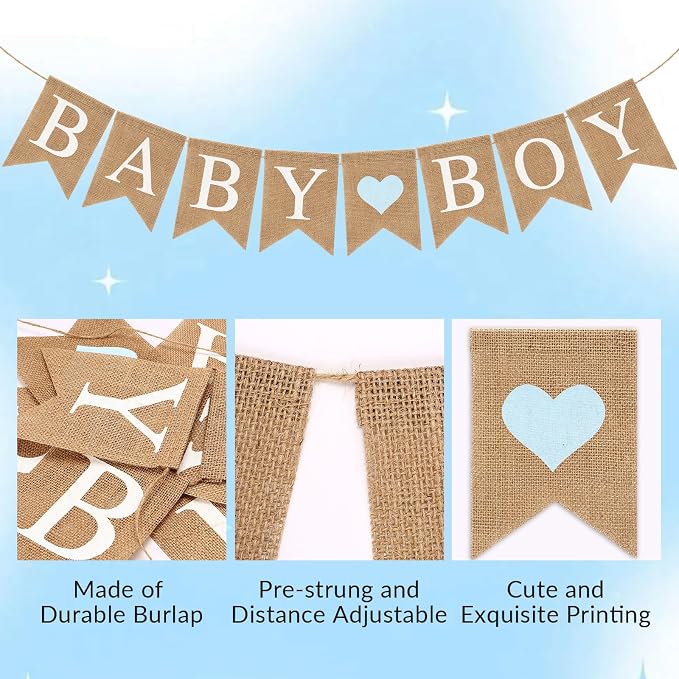 Pre-Strung Baby Boy Burlap Banner, Gender Reveal Banner - Image 5