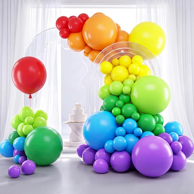 RUBFAC Rainbow Balloon Arch Kit 129pcs Different Sizes 18 12 10 5 Inch | Latex by RUBFAC