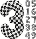 40In Black White Checkered Number 3 Balloon Race Car Digital Foil 3 Balloon | by YOIOZAIZAI