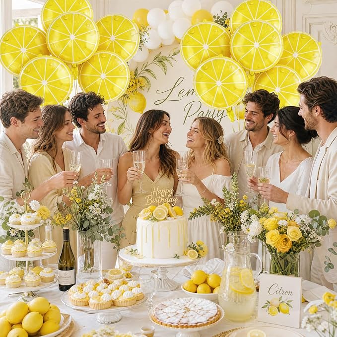 Lemon Foil Balloons 6 Pcs 18 Inch Summer Lemonade Balloons Yellow Citrus Fruit - Image 6