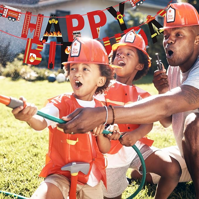 Fire Truck Happy Birthday Banner Fire Engine Rescue Party Sign Firetruck - Image 8