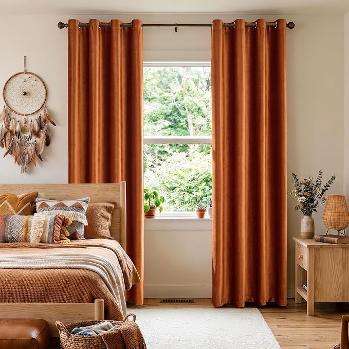 BULBUL Velvet Burnt Orange Blackout Curtains 90 inch Long - Image 3