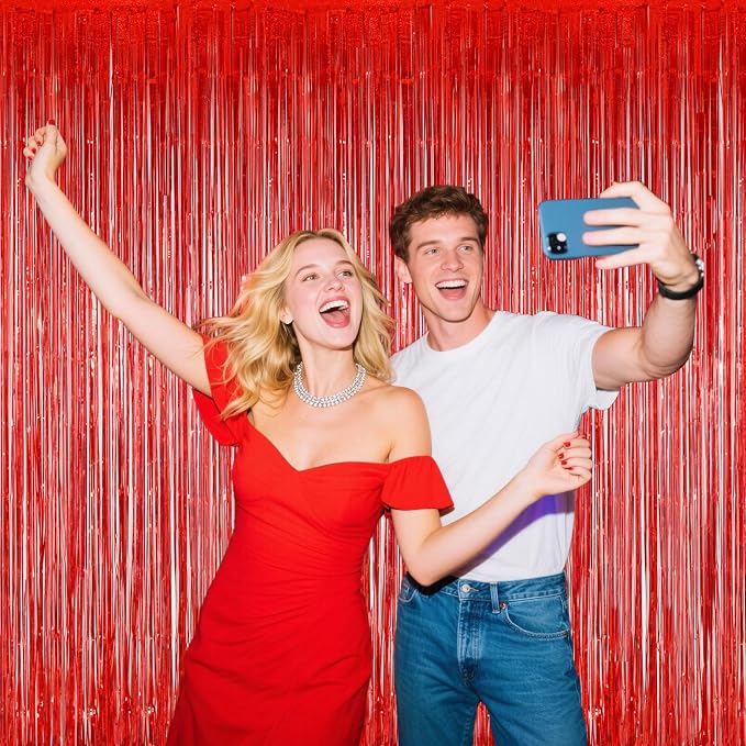 Red Foil Fringe Curtains Tinsel Backdrop - Image 8