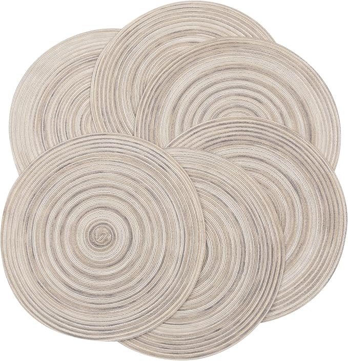 SHACOS Round Braided Placemats 15 inch Set of 4 Variegated Washable Kitchen - Image 6