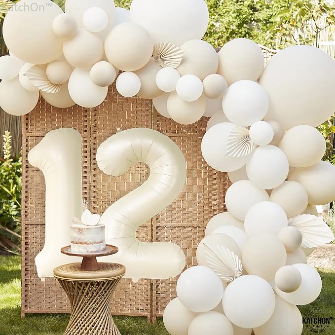 KatchOn Cream White Number 12 Balloon 40 Inch, 12th Birthday Balloon Decor | - Image 3