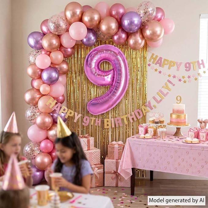 Pink Number 9 Balloon 40 Inch, Sleek Glossy Numeral Party Supplies | Radiant - Image 2