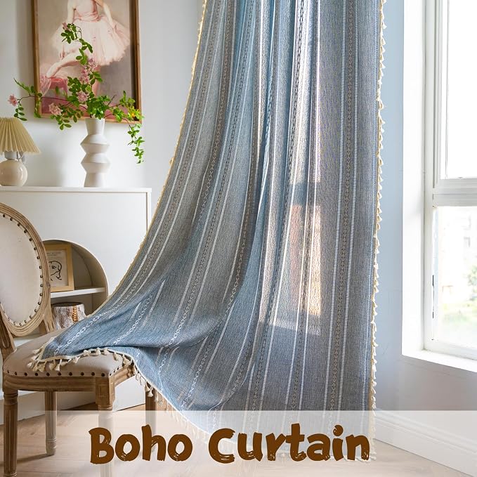 Sutuo Home Blue Boho Curtains 102 inches Long - Image 7