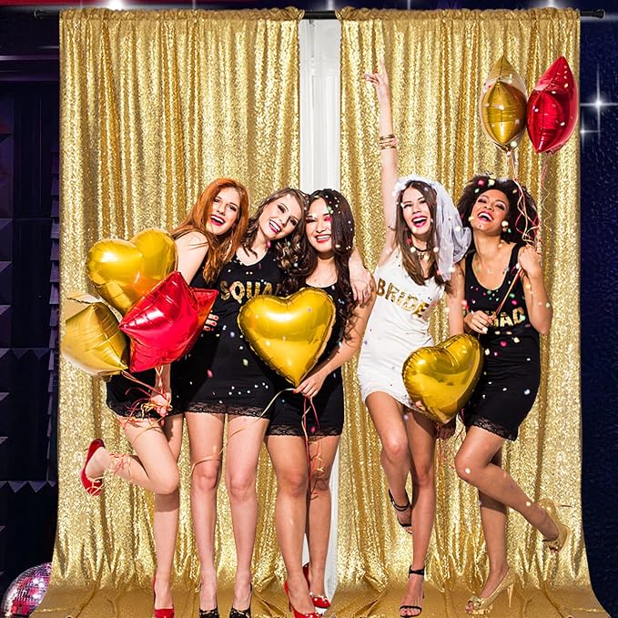 PartyDelight Gold Sequin Backdrop Curtains 5x10ft 2 Sparkly Panels | 4 Inch Rod - Image 6