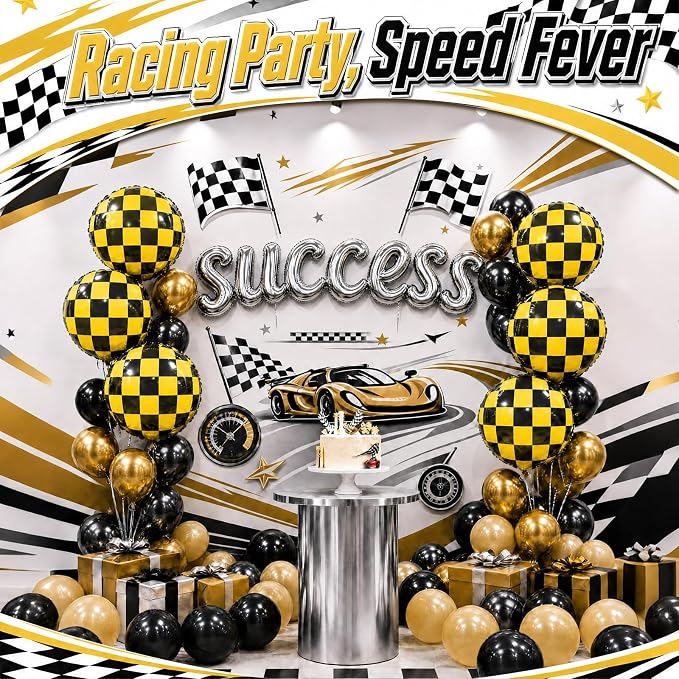 Gejoy 12 Pcs Checkered Foil Balloons Yellow White Plaid 18 Inch | Checkered - Image 5