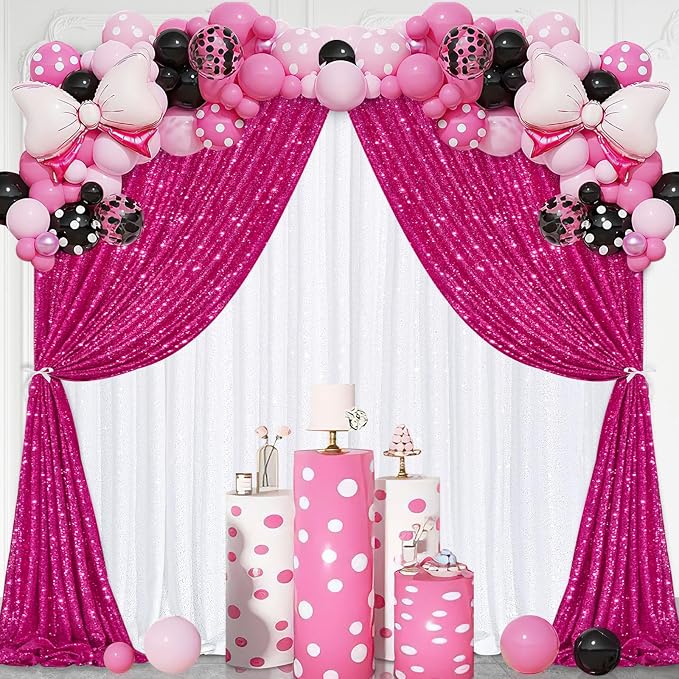 Hot Pink Sequin Backdrop Curtain Panels Stage 2 Pcs 5FTx10FT Wedding Party - Image 6