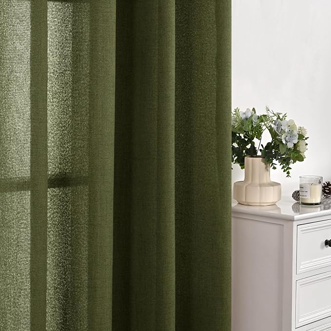 YoungsTex Olive Linen Curtains 95 Inches Long 2 Panels - Image 7