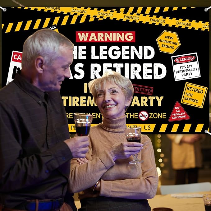 Happy Retirement Banner Caution Logos Retirement Party Decorations Funny Legend - Image 5