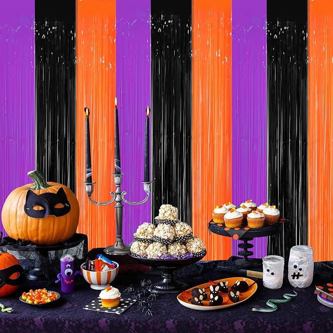 Voircoloria Halloween Foil Fringe Backdrop Curtains, 3 Pack | Tinsel Streamers - Image 6