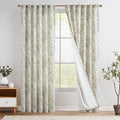 jinchan Green Floral Linen Curtains Lined 84 Inch Vintage Back Tab 2 Panels | by JINCHAN