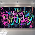 HOMETITUTE Happy 7th Birthday Decorations Banner 71x43 Inch | Neon Birthday by HOMETITUTE