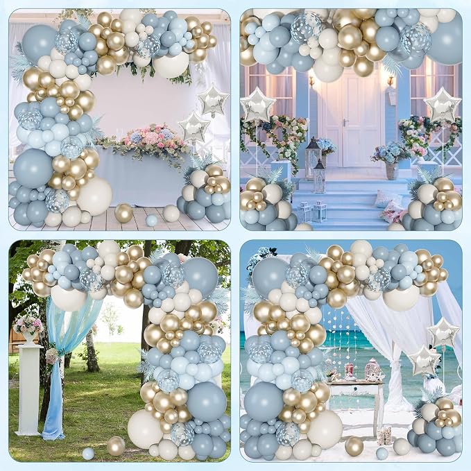 Dusty Blue Balloons Arch Kit, Different Sizes 18 12 10 5Inch Fog Blue Sand - Image 6