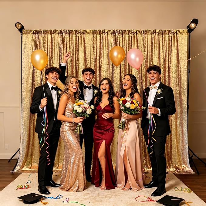 2×8FT-2PCS Black Gold Sequin Backdrop Curtains Panels, Photography Backdrop - Image 3
