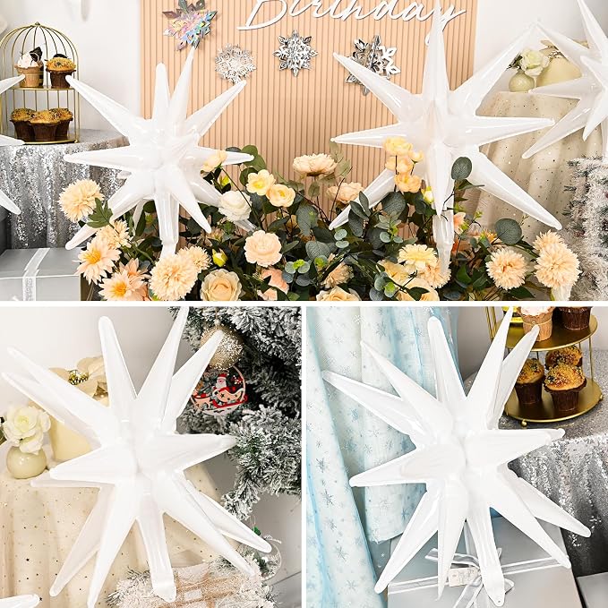 9Pcs White Star Balloons, Large Explosion Star Foil Balloons, Cone Mylar Spike - Image 6