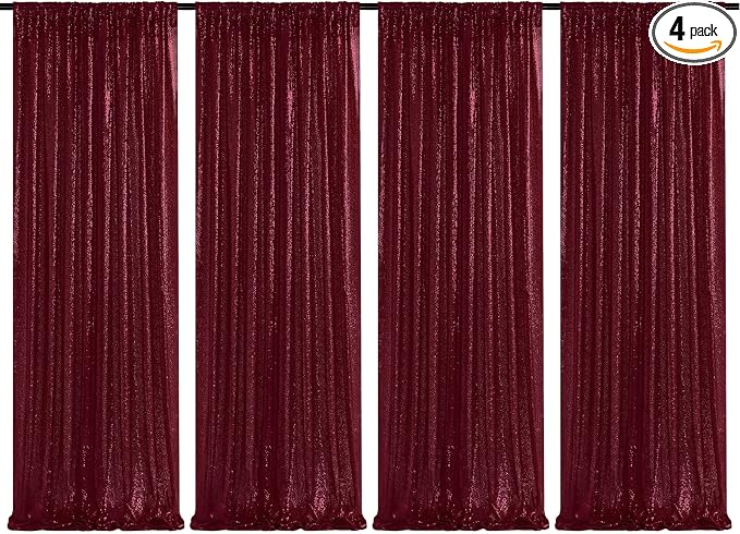 Burgundy Sequin Backdrop 4 Pcs 2ftx8ft Glitter Backdrop Curtains Birthday Party by SoarDream
