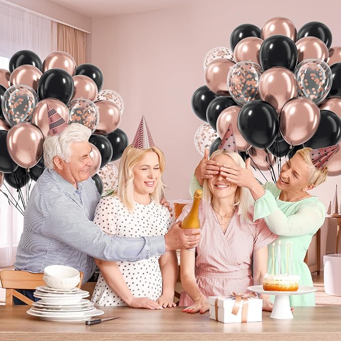 60pcs Rose Gold and Black Balloons 12inch - Image 7