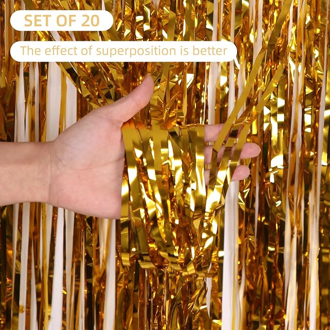 20 Pack Gold Foil Curtain Backdrop 3.2ft x 8.2ft Foil Fringe Backdrop Curtain - Image 2