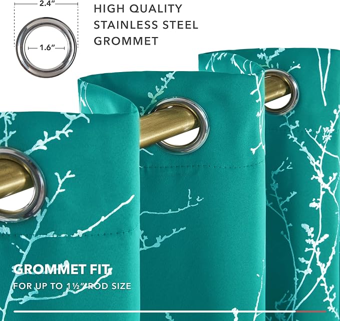 Deconovo Blackout Curtains, Turquoise Thermal Grommet Drapes, Noise Reducing - Image 8