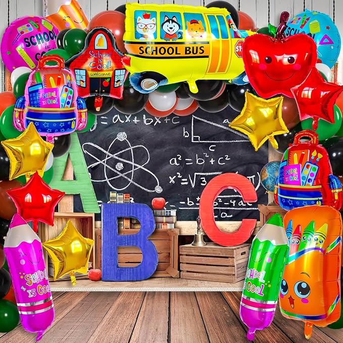 60 Pcs Back to School Balloons, Colorful Bus School Pencil Apple Crayon Foil - Image 4