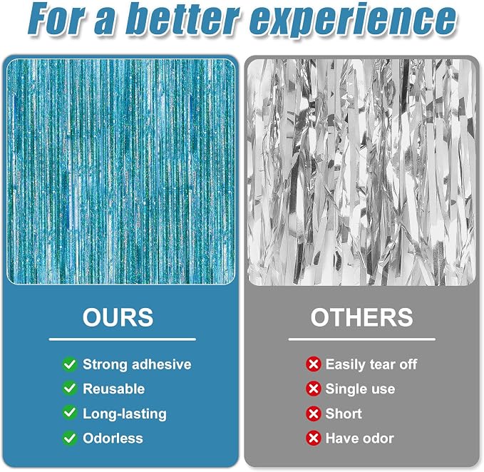 Crosize 2 Pack Laser Blue Party Streamers Backdrop, 3.3 x 9.9 ft | Tinsel Foil - Image 3