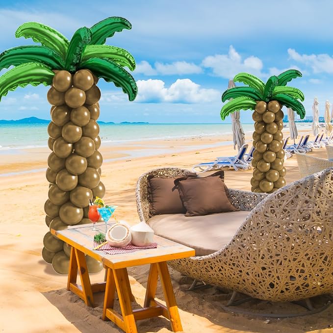 Palm Tree Balloons Set with Green Tree Leaves Foil Brown Balloons | Tropical - Image 7