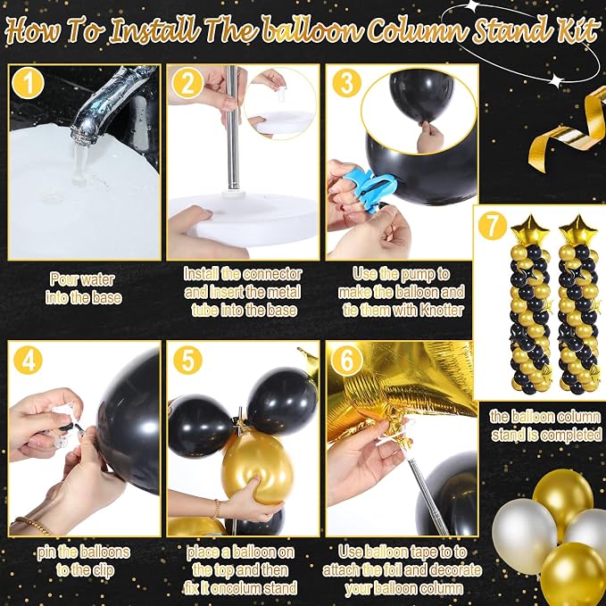 Gejoy Black Gold Balloons Column Stand Kit Adjustable Tower Stand from 1.4 to - Image 3