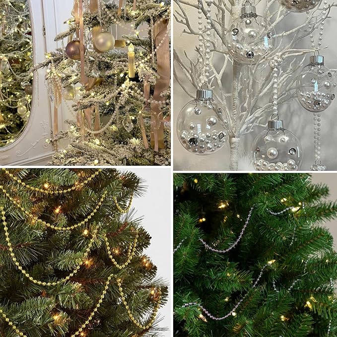 [66 Feet] Silver Pearl Beads Garland, 8MM 22 Yards Silver Faux Pearl Beads String Roll Bulk for DIY Craft Christmas Tree Wedding Party Decoration