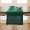 Solino Home Linen Rainforest Green Table Runner 132 Inches Long - 100% Pure Linen Extra Long Table Runner 14 x 132 Inch for Fall, Autumn, Thanksgiving - Classic Hemstitch
