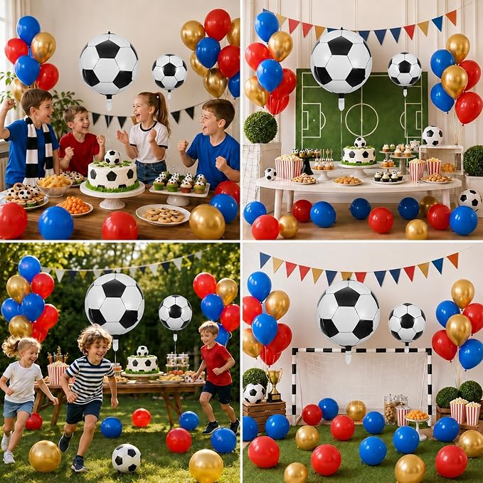 Soccer Balloons, 12 Inch Red and Blue Metallic Gold Latex Balloons - Image 8