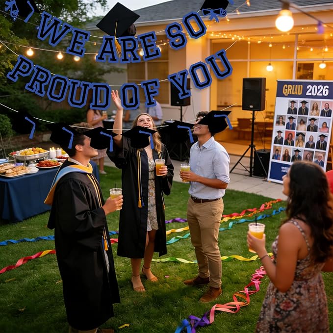 We Are So Proud Of You Banner Graduation Party Decorations Congrats Grad Cap - Image 4