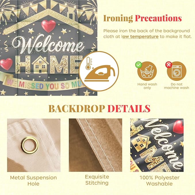 5x3FT Welcome Home Banner Sign Black | Welcome Back Decorations - Image 3