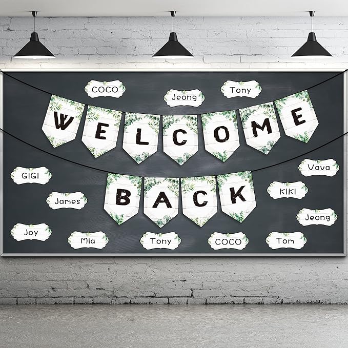 Welcome Back Banner for Classroom Decorations, Eucalyptus Welcome Bulletin by Chinco