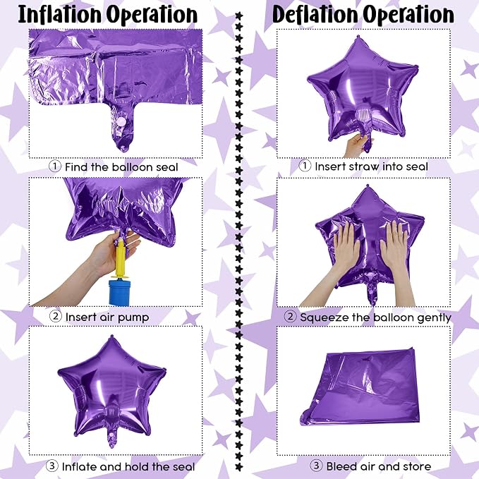 TAOYE Purple Pink Stars Foil Balloons, 18 Inch Lavender Purple Pink Stars - Image 6