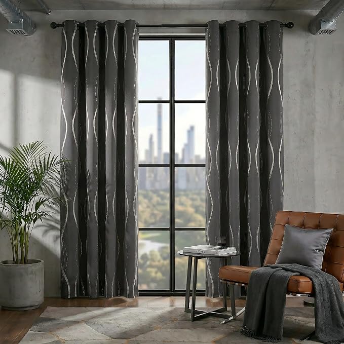 NICETOWN Blackout Curtains for Bedroom, Foil Printed Wave Lines Energy Saving by NICETOWN