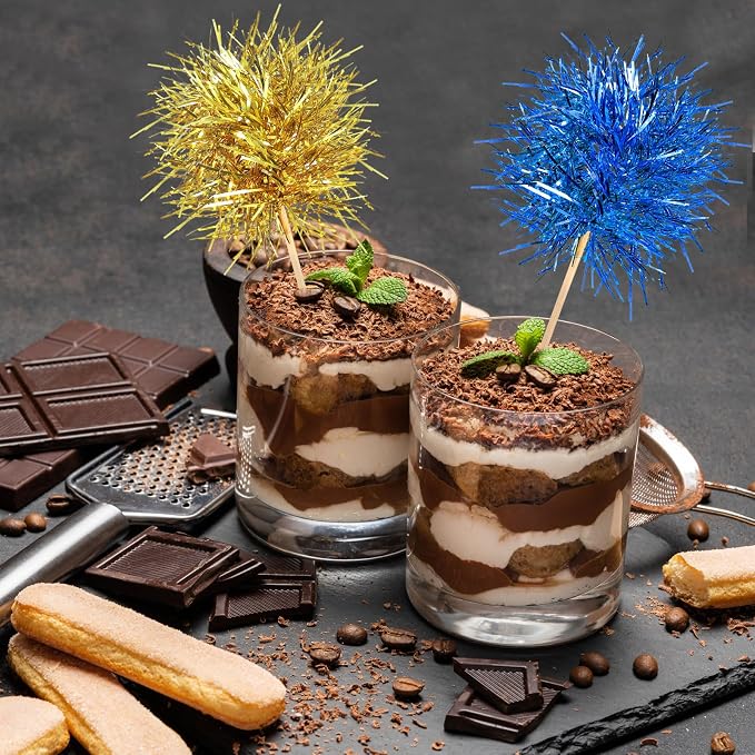 Chinco 100 Pcs Foil Firework Cupcake Toppers Sparkle Tinsel Cake Toppers Cake - Image 5