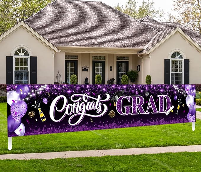 2026 Graduation Decorations-Congrats Grad Purple Yard Sign Banner Decoration by GREHUMOR