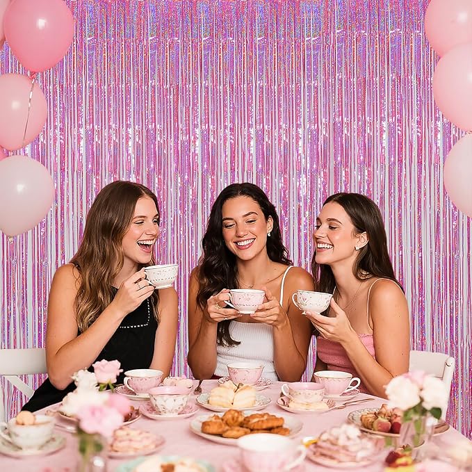 Pink Foil Fringe Curtains Party Decorations, 3.28x6.56ft Sparkling Streamer - Image 6
