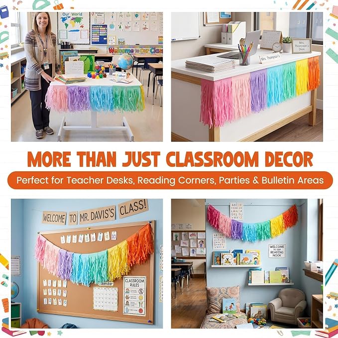 Teacher Table Garland Decor Teacher Standing Rolling Desk Pastel Skirt Decor - Image 5