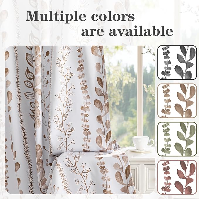 Blackout Curtains 72 Inches Long Leaves Patterned Farmhouse Thermal Insulated - Image 3