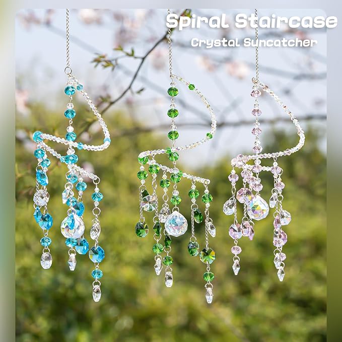3 Pcs Crystal Suncatchers Wind Chimes, Spiral Sun Catchers Indoor Window | - Image 3