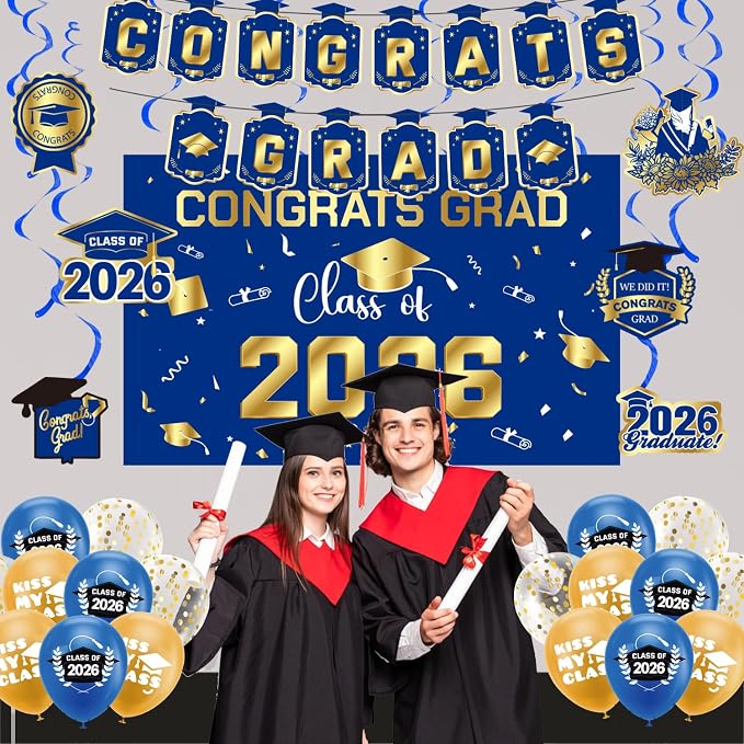 Graduation Decorations 2026 Blue Gold Themed Set - Image 2